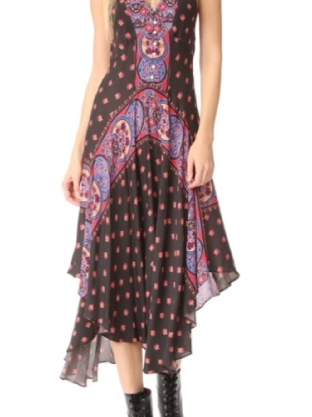 Free People Black Dress with Purple & Pink Panels
